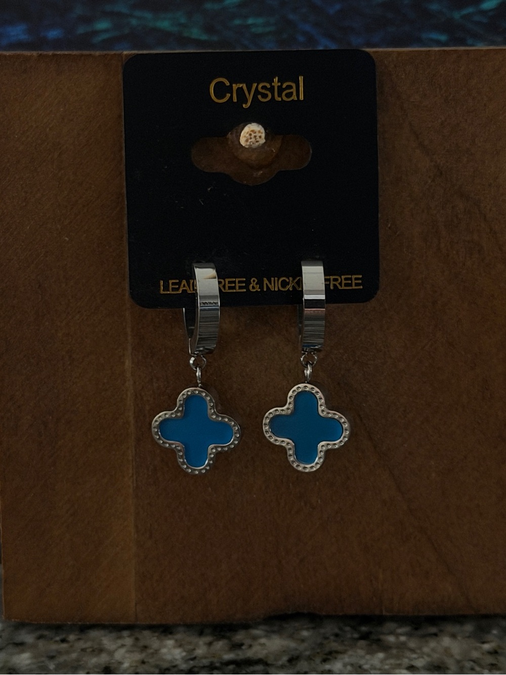 Blue Four Leaf Clover Huggie Snap Hoop Earrings - Silver Tone Mofit